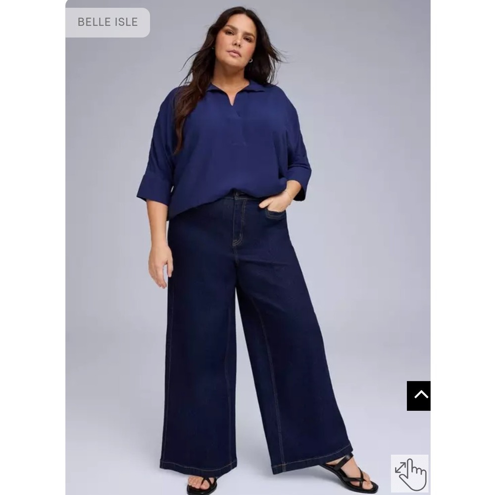 Belle Isle by Torrid Navy Blue Popover Blouse Oversized Textured Top Plus Size 4